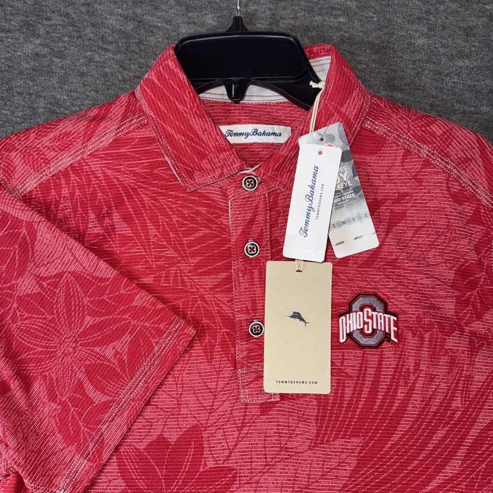 Ohio State Buckeyes Tommy Bahama Polo Shirt Floral All Over Print Sz S NEW $118 - Picture 1 of 9